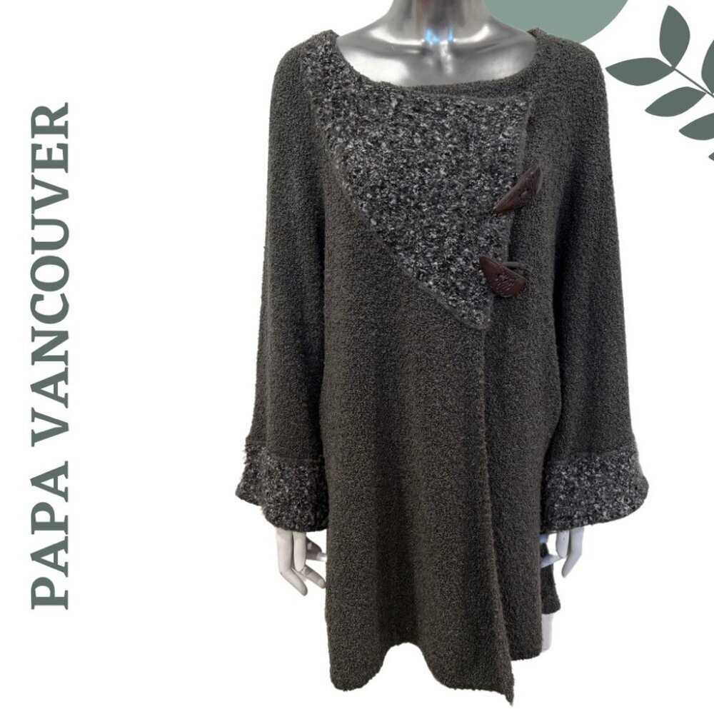 Papa Vancouver Asymmetrical Toggle Closure Boucle Knit Sweater Textured Knit